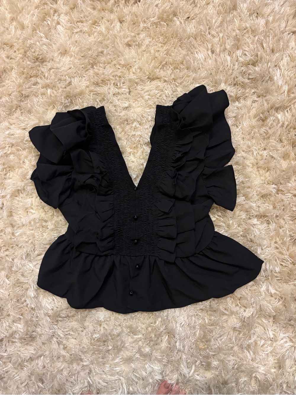 Fancy Ruffled Black Blouse - Picture 3 of 5